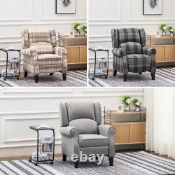 High Quality Wing Back Armchair Checkered Fabric Fireside Sofa Lounge Chair
