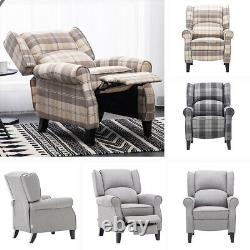 High Quality Wing Back Armchair Checkered Fabric Fireside Sofa Lounge Chair