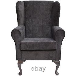 High WingBack Fireside Chair Charcoal Topaz Fabric Easy Armchair