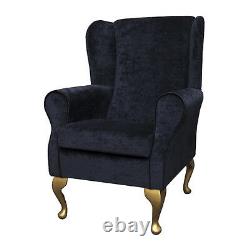 High WingBack Fireside Chair Plain Black Fabric Easy Armchair Orthopaedic UK