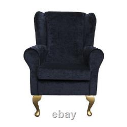 High WingBack Fireside Chair Plain Black Fabric Easy Armchair Orthopaedic UK