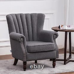 High Wing Back Armchair Fabric Scalloped Chair Fireside Seat Living Room Lounge