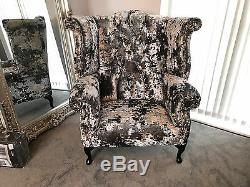 High Wing Back Armchair Fireside Argent Fabric Chair Easy Queen Anne Legs UK