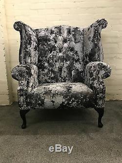High Wing Back Armchair Fireside Argent Fabric Chair Easy Queen Anne Legs UK