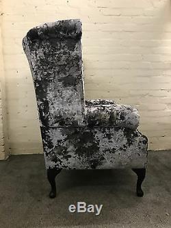 High Wing Back Armchair Fireside Silver Leather Chair Chair Easy Queen Anne Legs