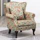 High Wing Back Armchair Floral Fabric Chair Fireside Flower Seat Vintage Sofa Uk