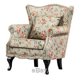 High Wing Back Armchair Floral Fabric Chair Fireside Flower Seat Vintage Sofa UK