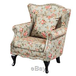 High Wing Back Armchair Floral Fabric Chair Fireside Flower Seat Vintage Sofa UK