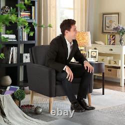 High Wing Back Armchair Linen Cloth Chair Fireside Seat Living Room Lounge UK