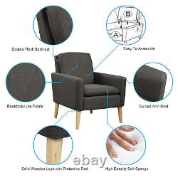 High Wing Back Armchair Linen Cloth Chair Fireside Seat Living Room Lounge UK