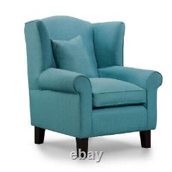 High Wing Back Armchair Navy Blue Chenille Fabric Chair Fireside Living Room