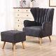 High Wing Back Armchair Queen Anne Fireside Chair Brushed Fabric With Footstool
