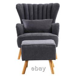 High Wing Back Armchair Queen Anne Fireside Chair Brushed Fabric with Footstool