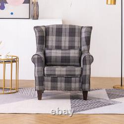 High Wing Back Armchair Tartan Fabric Chair Fireside Seat Livingroom Lounge Sofa