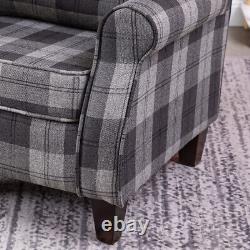 High Wing Back Armchair Tartan Fabric Chair Living Room Lounge Fireside Seat