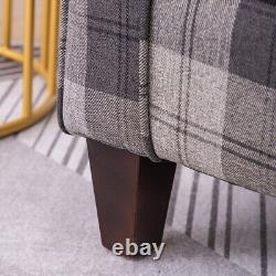 High Wing Back Armchair Tartan Fabric Chair Living Room Lounge Fireside Seat