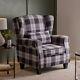 High Wing Back Armchair Tartan Fabric Chair Living Room Lounge Fireside Seat Uk
