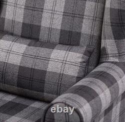 High Wing Back Armchair Tartan Fabric Chair Living Room Lounge Fireside Seat UK