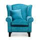 High Wing Back Armchair Teal Blue Chenille Fabric Chair Fireside Living Room Uk