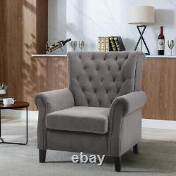 High Wing Back Armchair Velvet Chair Fireside Seat Living Room Lounge Wood legs