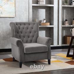 High Wing Back Armchair Velvet Chair Fireside Seat Living Room Lounge Wood legs