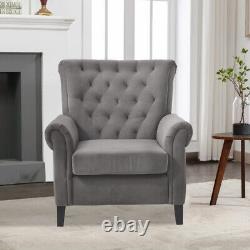 High Wing Back Armchair Velvet Chair Fireside Seat Living Room Lounge Wood legs