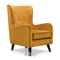 High Wing Back Armchair Velvet Fransen Chair Fireside Seat Living Room Lounge UK