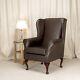 High Wing Back Fireside Chair Armchair Chestnut Brown Faux Leather Seat Easy Uk