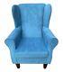 High Wing Back Fireside Chair Azur Blue Fabric Armchair Queen Anne / Tapered Leg