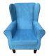 High Wing Back Fireside Chair Azur Blue Fabric Armchair Queen Anne / Tapered Leg