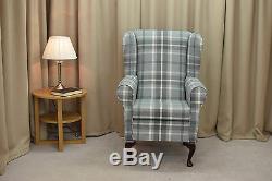 High Wing Back Fireside Chair Balmoral Dove Tartan Fabric Armchair Orthopaedic