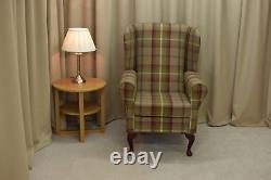 High Wing Back Fireside Chair Balmoral Heather Fabric Easy Armchair Queen Anne