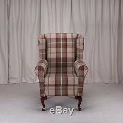 High Wing Back Fireside Chair Balmoral Mulberry Fabric Easy Armchair Queen Anne