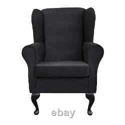 High Wing Back Fireside Chair Black Pimlico Fabric Easy Armchair Orthopaedic UK