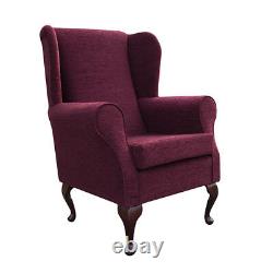 High Wing Back Fireside Chair Boucle Claret Fabric Seat Easy Armchair Queen Anne