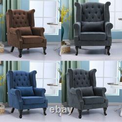 High Wing Back Fireside Chair Chesterfield Queen Anne Fabric Wool Armchair Seat