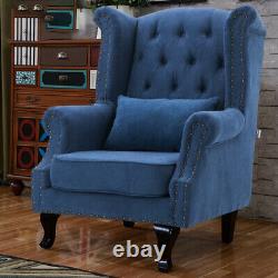 High Wing Back Fireside Chair Chesterfield Queen Anne Fabric Wool Armchair Seat