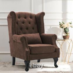 High Wing Back Fireside Chair Chesterfield Queen Anne Fabric Wool Armchair Seat