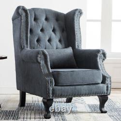 High Wing Back Fireside Chair Chesterfield Queen Anne Fabric Wool Armchair Seat