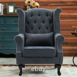 High Wing Back Fireside Chair Chesterfield Queen Anne Fabric Wool Armchair Seat