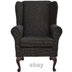 High Wing Back Fireside Chair Chocolate Weave Fabric Easy Armchair Orthopaedic