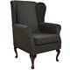High Wing Back Fireside Chair Chocolate Weave Fabric Seat Armchair Queen Anne