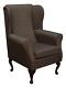 High Wing Back Fireside Chair Cocoa Weave Fabric Seat Easy Armchair Queen Anne