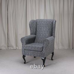 High Wing Back Fireside Chair Como Charcoal Fabric Seat Easy Armchair Queen Anne
