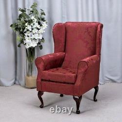 High Wing Back Fireside Chair Damask Floral Fabric Seat Easy Armchair Queen Anne