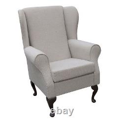 High Wing Back Fireside Chair Dobby Slate Fabric Seat Easy Armchair Queen Anne