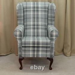 High Wing Back Fireside Chair Dove Grey Fabric Seat Easy Armchair Queen Anne UK