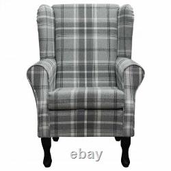 High Wing Back Fireside Chair Dove Grey Fabric Seat Easy Armchair Queen Anne UK
