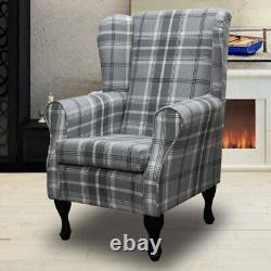 High Wing Back Fireside Chair Dove Grey Fabric Seat Easy Armchair Queen Anne UK