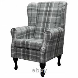 High Wing Back Fireside Chair Dove Grey Fabric Seat Easy Armchair Queen Anne UK